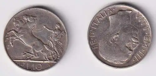 10 Lire Silber Münze Italien 1927 R ss/vz (138553)