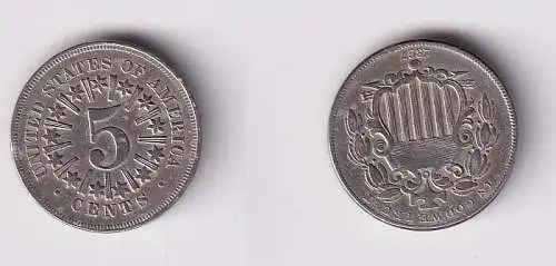 5 Cent Nickel Münze USA 1867 mit Strahlenkranz KM 96 f.ss (137422)