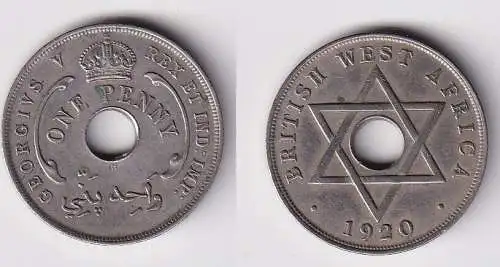 1 Penny Kupfer Nickel Münze Britisch Westafrika 1920 Lochmünze (115345)