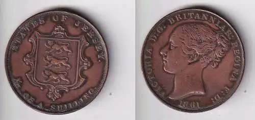 1/13 Schilling Kupfer Münze Großbritannien Jersey 1861 ss/vz (122041)