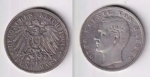 5 Mark Silbermünze Bayern König Otto 1904 Jäger 46 ss (114660)