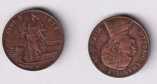 5 Centimes Kupfer Münze Italien 1912 Italia in Gondel f.vz (132483)