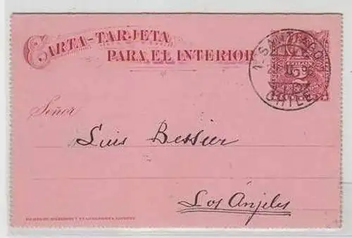 50782 seltene Ganzsachenkarte Chile Santiago nach Los Anjeles 1896