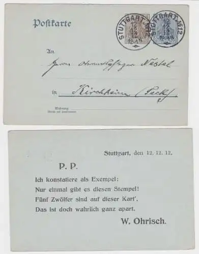 97704 DR Ganzsachen Postkarte P70X Zudruck W. Ohrisch Stuttgart 12.12.1912