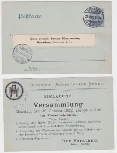 96489 Ganzsachen Postkarte P57 Zudruck Vorstand Dresdner Architekten-Verein 1902