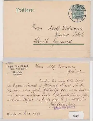 96491 Ganzsache Postkarte P78 Zudruck Eugen A. Dietrich vorm. E. Nicolai Pforzhe