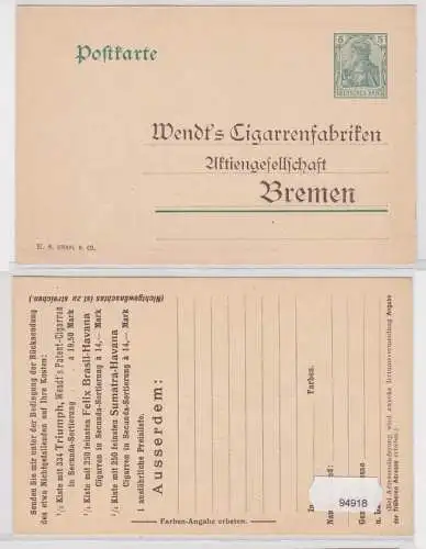 94918 DR Ganzsache Postkarte P78 Zudruck Wendt's Cigarrenfabriken AG Bremen