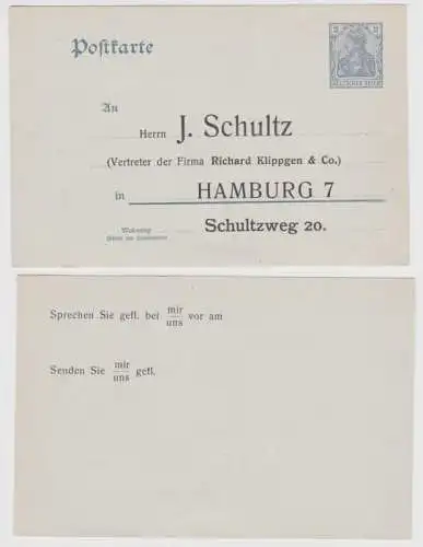 95158 Ganzsachen Postkarte P63 Zudruck J. Schultz Firma R. Klippgen & Co. Hambur