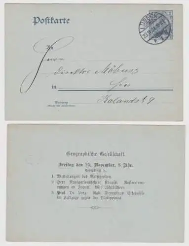 95585 DR Ganzsachen Postkarte P63 Zudruck Geographische Gesellschaft Lübeck 1901