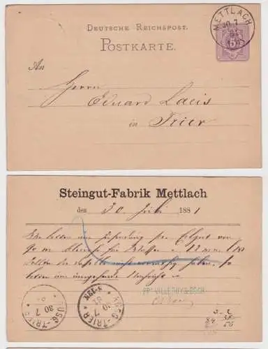 95600 DR Ganzsachen Postkarte P10 Zudruck Steingut-Fabrik Mettlach 1881