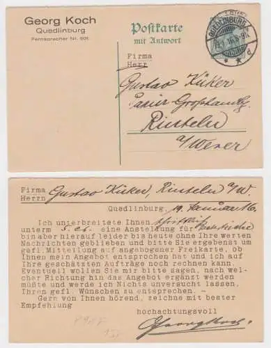 95679 DR Ganzsachen Postkarte P98 Zudruck Firma Georg Koch Quedlinburg 1916