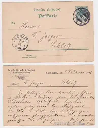 92076 DR Ganzsachen Postkarte P36 Zudruck Jacob Hirsch & Söhne Mannheim 1898