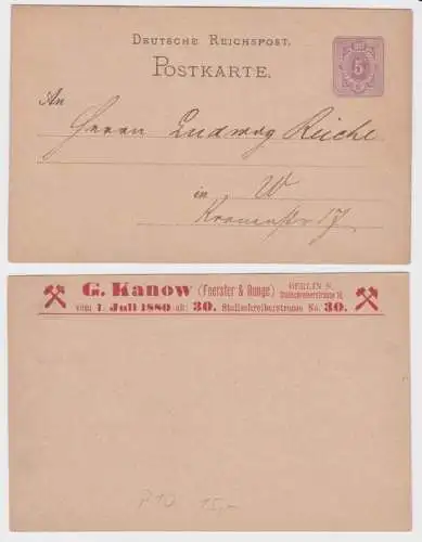 93927 DR Ganzsachen Postkarte P10 Zudruck G. Kanow Foerster & Runge Berlin 1880