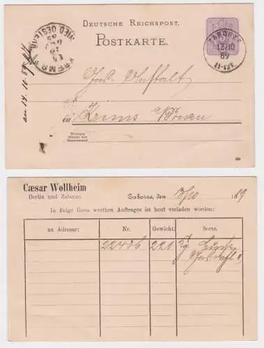 91761 DR Ganzsachen Postkarte P18 Zudruck Caesar Wollheim Berlin & Zaborze 1889