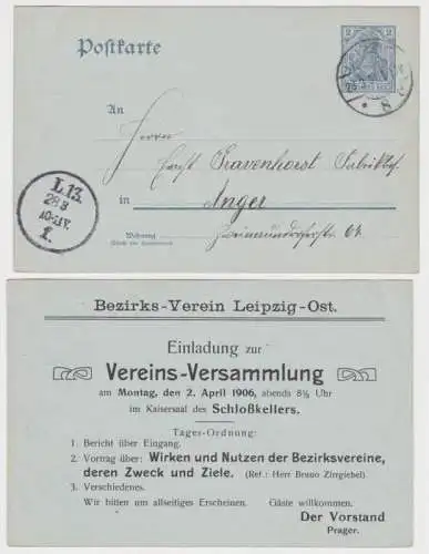 92469 DR Ganzsachen Postkarte P63 Zudruck Bezirks-Verein Leipzig-Ost 1906