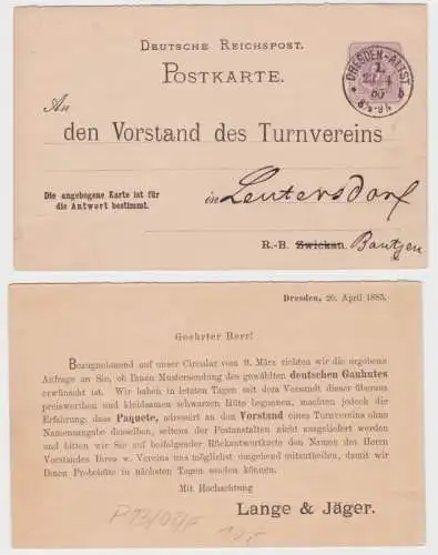 88432 Ganzsachen Postkarte P13/04 Zudruck Vorstand Turnverein R.-B. Zwickau 1885