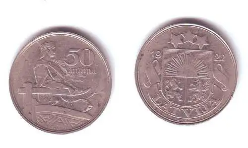 50 Santinu Nickel Münze Lettland 1922 Mann am Steuer eines Boot