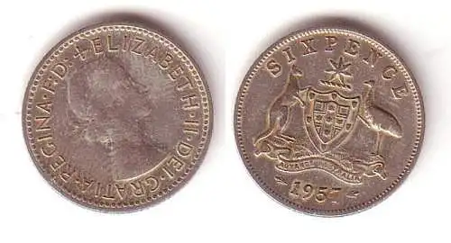 6 Pence Silber Münze Australien 1957