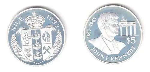 5 Dollar Silber Münze Republik Niue John F. Kennedy 1992 (111471)