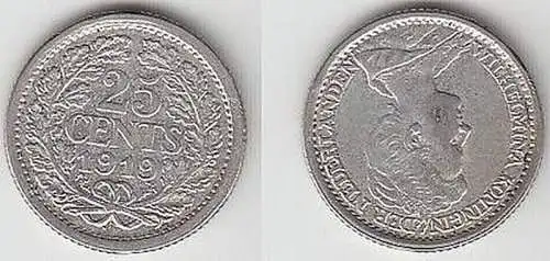 25 Cent´s Silber Münze Niederlande 1919