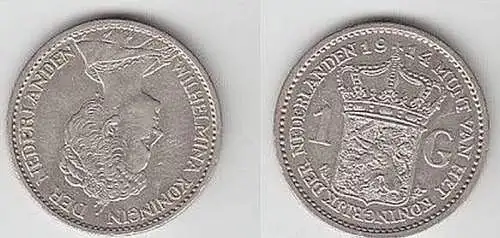 1 Gulden Silber Münze Niederlande 1914