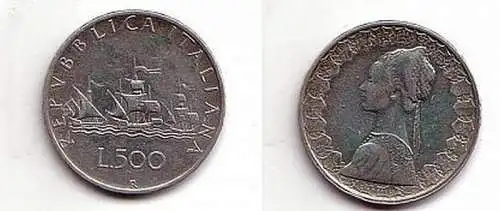 500 Lire Silber Münze Italien Segelschiffe 1960