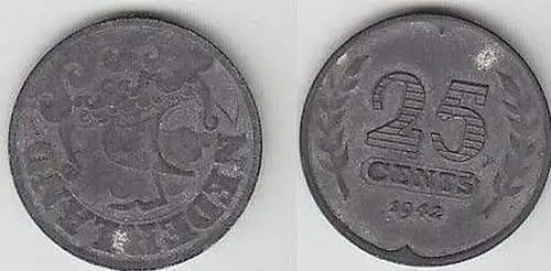 25 Cents Zink Münze Niederlande 1942