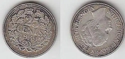 25 Cent´s Silber Münze Niederlande 1939