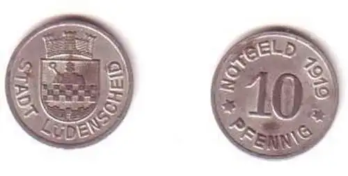 10 Pfennig Notgeld Eisen Münze Stadt Lüdenscheid 1919