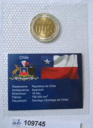 Bi-Metall Münze 500 Pesos Chile 2003 in TOP Erhaltung im Blister