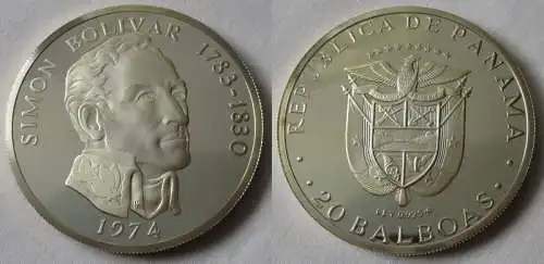 20 Balboas Silber Münze Panama Simon Bolivar 1783-1830, 1974 (111925)