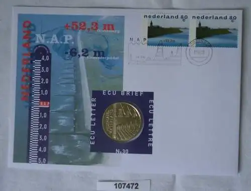 Schöner Numisbrief ECU Niederlande 1998 Wasserreiche Niederlande in TOP Nr. 30