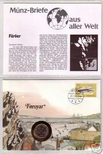 Numisbrief Färoer Inseln mit Münze 1 Krone Dänemark1984