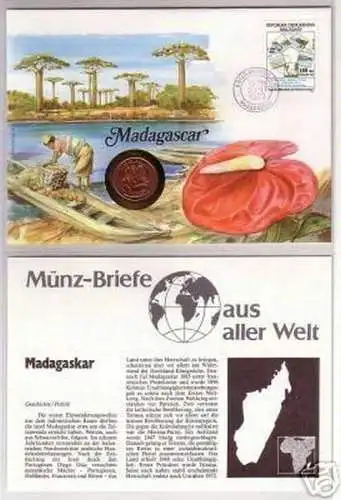 Numisbrief Madagaskar mit 5 Centimes Münze 1992