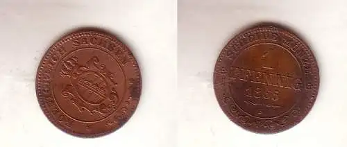 1 Pfennig Kupfer Münze Sachsen 1865 B ss+