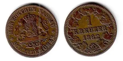 1 Kreuzer Kupfer Münze Nassau 1862 (107543)