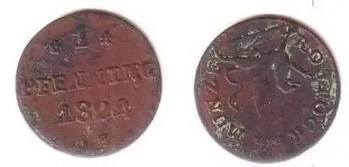 1 Pfennig Kupfer Münze Stadt Rostock 1824 AS