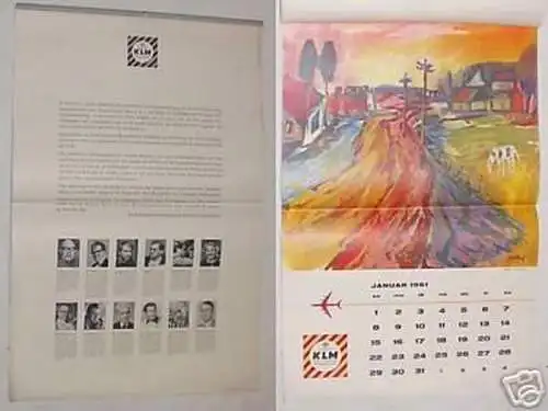 großer Bilder Kalender KLM Fluggesellschaft 1961