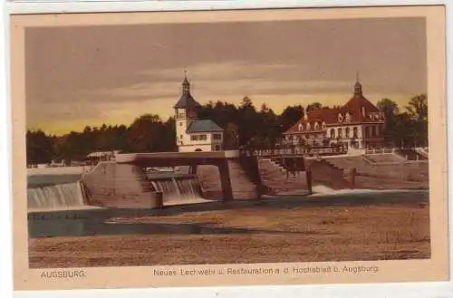 60000 Feldpost Ak Augsburg neues Lechwehr und Restauration 1916