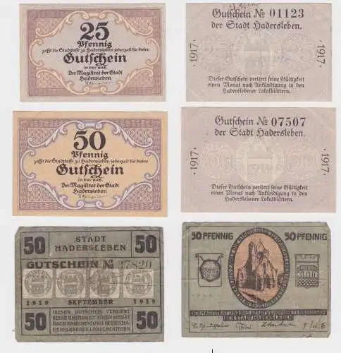 25 + 2x 50 Pfennig Banknoten Notgeld Stadt Hadersleben 1917 + 1919 (136375)