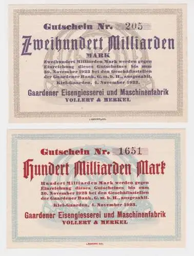 2 Banknoten Inflation Gaardener Eisengiesserei Vollert & Merkel 1923 (137259)