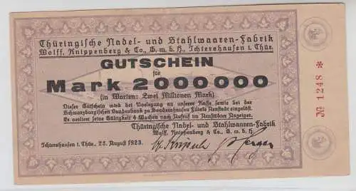 2 Millionen Mark Banknote Inflation Thüringische Nadelfabrik Ichtershausen 1923