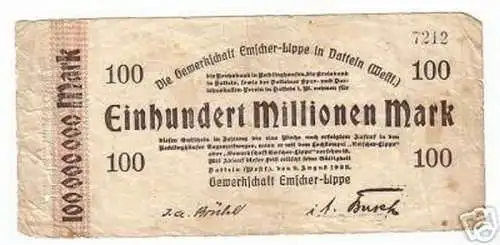 Banknote Inflation 100 Millionen Mark Datteln Westfalen