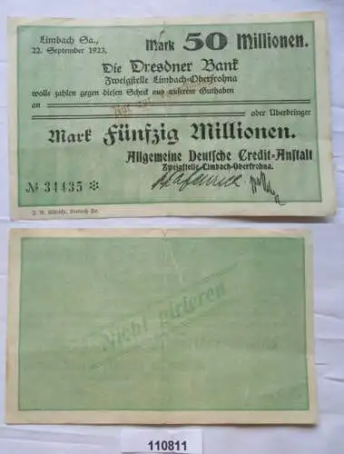 50 Millionen Mark Banknote Inflation Dresdner Bank Limbach Oberfrohna (110811)