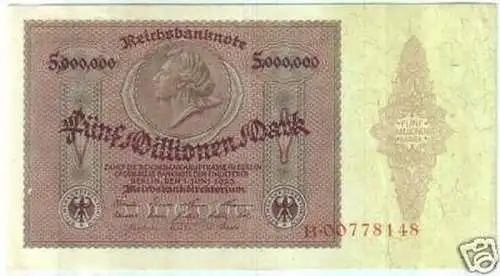 Seltene Banknote 5 Millionen Mark 1.6.1923 Rosenberg 88