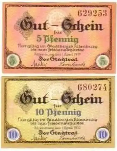 2 kassenfrische Banknoten Notgeld Stadt Altenburg 1917