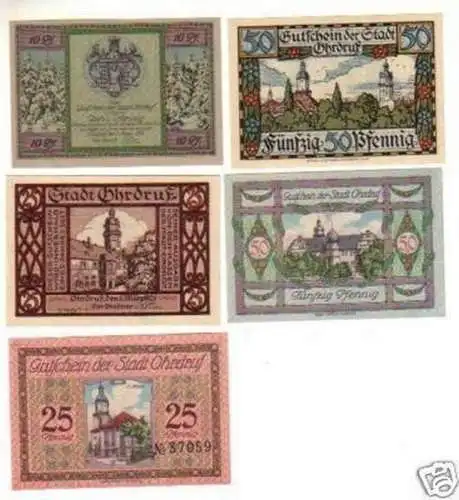 5 Banknoten Notgeld Stadt Ohrdruf 1921