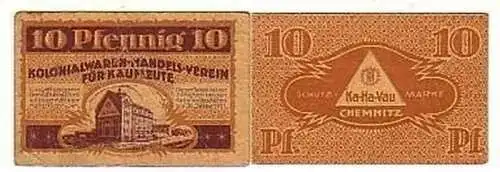 2 Banknoten Kolonialwaren Handelsverein Chemnitz 1921