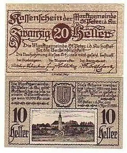 2 Banknoten Notgeld Gemeinde St. Peter 1920