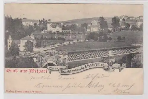 49725 Ak Gruß aus Weipert Eisenbahnbrücke & Pohl´s Villen 1900